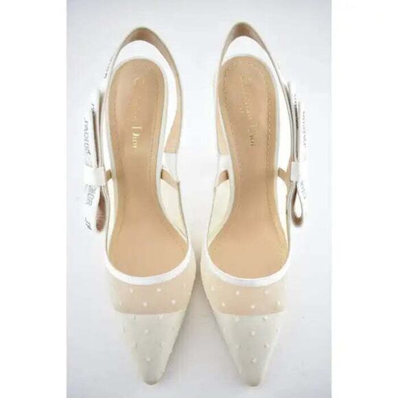 Dior Jadior White Plumetis Polka Crystal Ribbon Slingback Sandal Heel Pump 42 - Picture 7 of 12